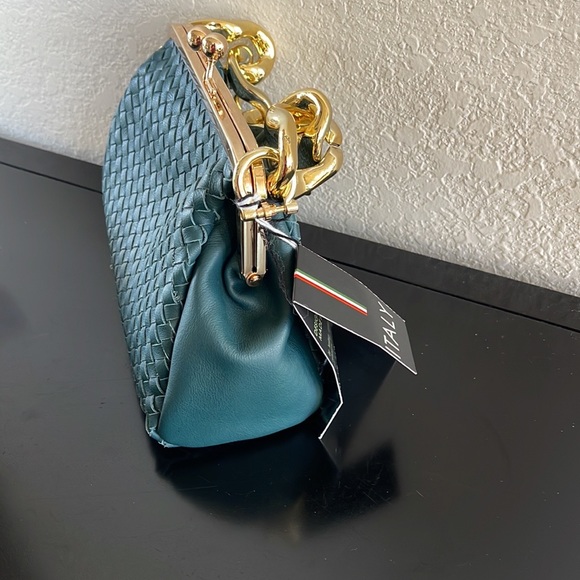 NWT Stella Bianca Italian Woven Leather Clutch Bag in Teal. - Picture 3 of 6
